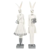 6PR4036 Clayre & Eef Figur Hase Kaninchen 32 cm weiss Polyresin Frühling Osterdeko