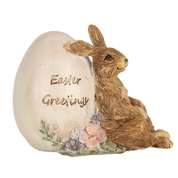 6PR5006 Clayre & Eef Figur Hase Kaninchen braun mit großem Ei und Ostergrüße Osterdeko