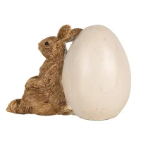 6PR5006 Clayre & Eef Figur Hase Kaninchen braun mit großem Ei und Ostergrüße Osterdeko