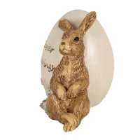 6PR5006 Clayre & Eef Figur Hase Kaninchen braun mit großem Ei und Ostergrüße Osterdeko