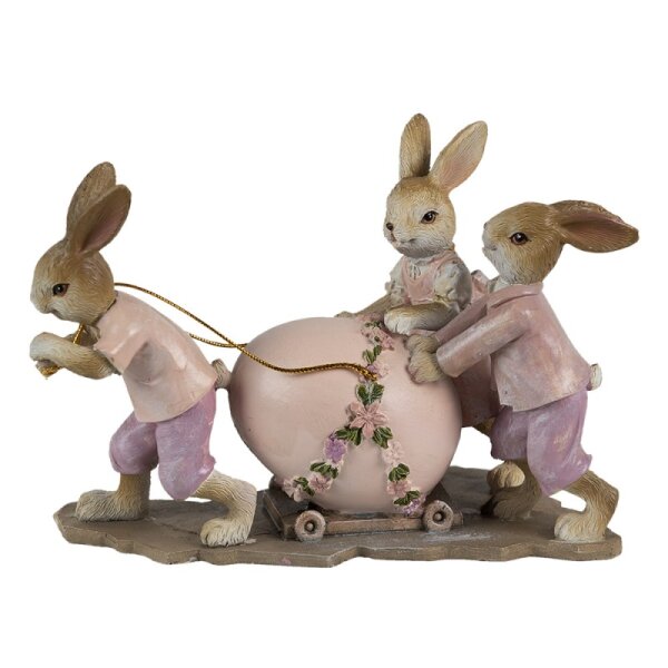 6PR3543 Clayre & Eef Figur 3 Hasen Kaninchen mit Osterei rosa/beige Osterdeko