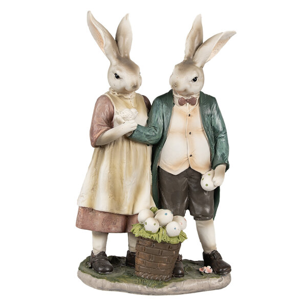 6PR4025 Clayre & Eef Figur Hasenpaar 26 cm braun Polyresin Frühling Osterdeko