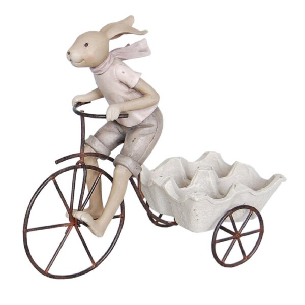 6PR0312 Clayre & Eef Figur Hase auf Fahrrad Eierhalter beige Osterdeko