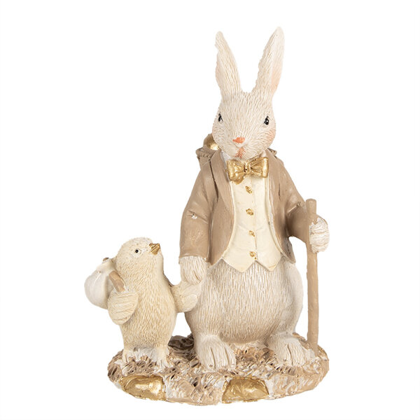 6PR4992 Clayre & Eef Figur Hase Kaninchen mit Küken 15 cm braun/weiß Polyresin Osterdeko