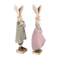 6PR4891 Clayre & Eef Figuren 2er Set Hasen edel 47 cm mit Samt Polyresin Osterdeko