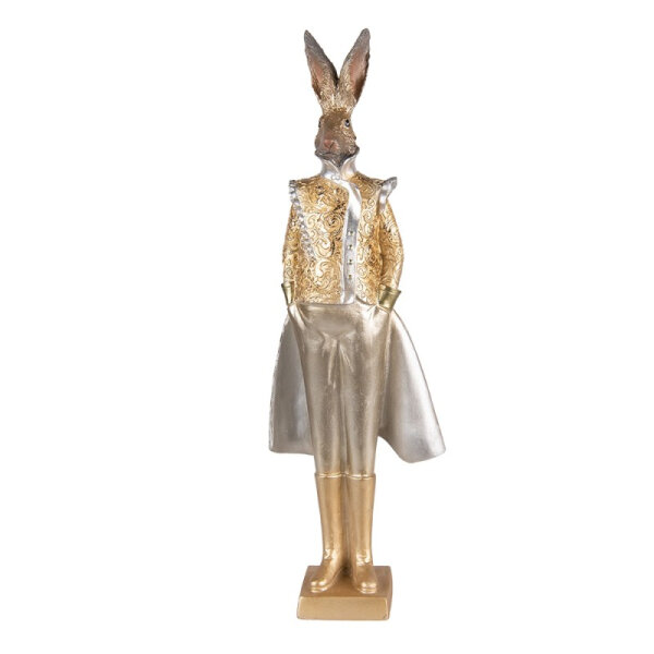 6PR3595 Clayre & Eef Figur Hase Hasenmann edel 44 cm goldfarbig Polyresin Osterdeko