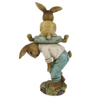 6PR3275 Clayre & Eef Figur Kaninchen Hase Vater mit Sohn auf Rücken 15 cm Osterdeko