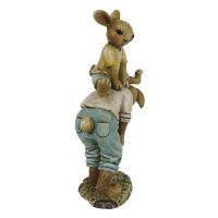 6PR3275 Clayre & Eef Figur Kaninchen Hase Vater mit Sohn auf Rücken 15 cm Osterdeko