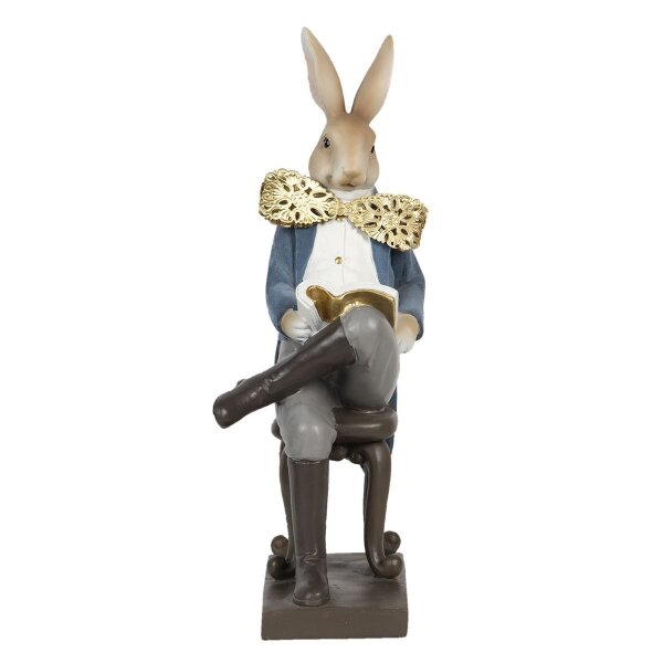 6PR3160 Clayre & Eef Figur Hase mit Gold-Fliege edel 41 cm mit Samt Polyresin Osterdeko