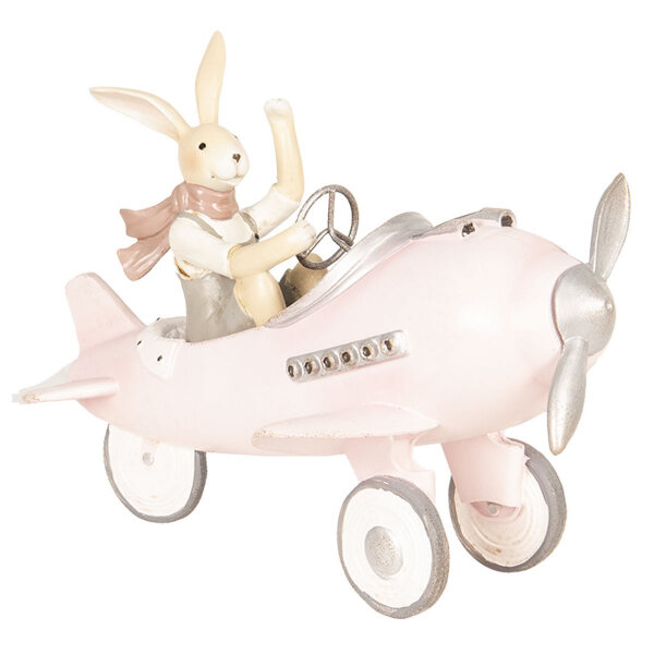 6PR2634 Clayre &Eef Figur Kaninchen Hase im Flugzeug 25 cm rosa Osterdeko