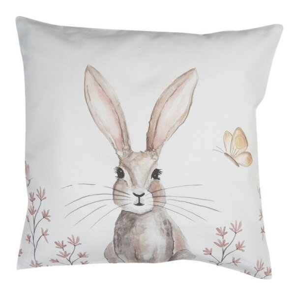 REB21 Clayre & Eef Deko-Kissenbezug Hase 40 x 40 cm Kissenhülle weiß/braun Baumwolle