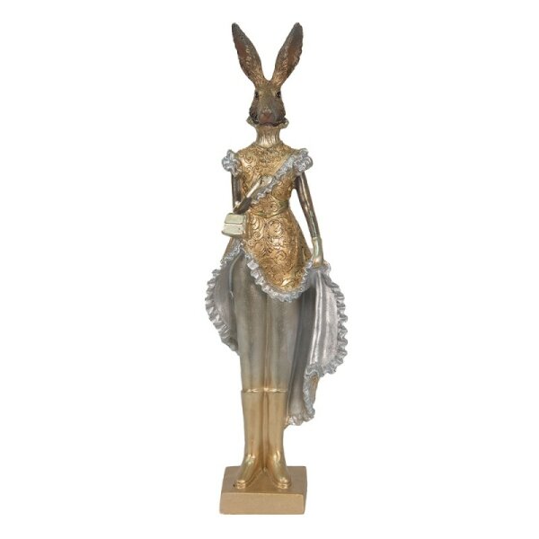 6PR3598 Clayre & Eef Figur Hasenfrau edel 33 cm goldfarbig Polyresin Osterdeko