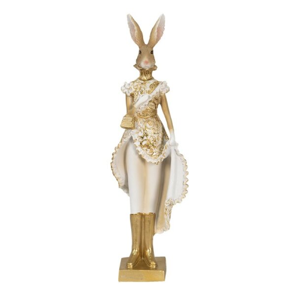 6PR3603 Clayre & Eef Figur Hase Häsin edel 33 cm weiß/goldfarbig Polyresin Osterdeko