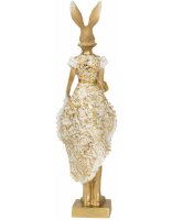 6PR3603 Clayre & Eef Figur Hase Häsin edel 33 cm weiß/goldfarbig Polyresin Osterdeko