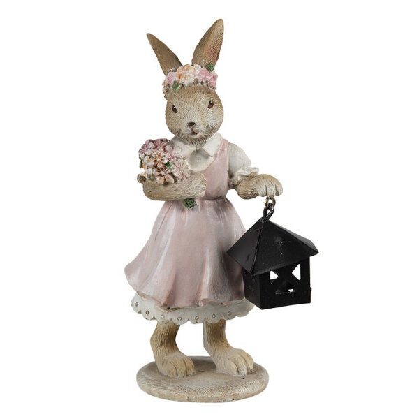 6PR3552 Clayre & Eef Figur Hase Kaninchen mit Laterne 14 cm rosa/beige Osterdeko