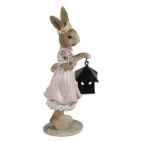 6PR3552 Clayre & Eef Figur Hase Kaninchen mit Laterne 14 cm rosa/beige Osterdeko