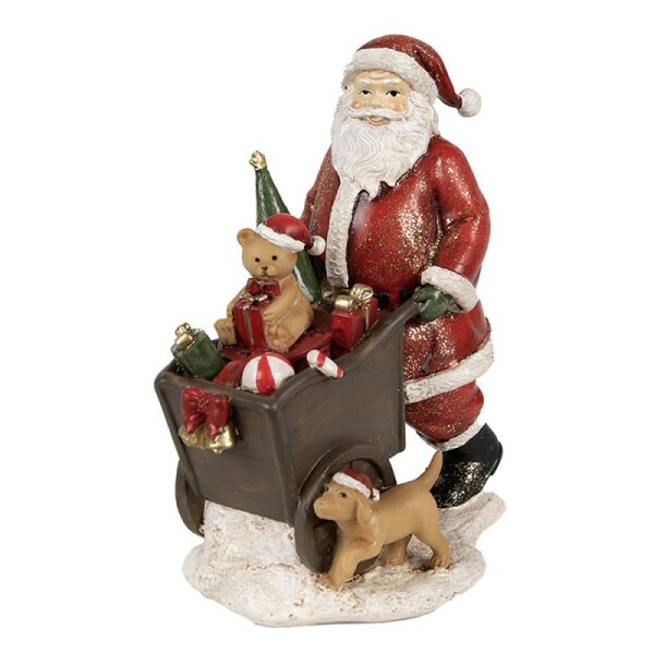 6PR4929 Clayre & Eef Figur Weihnachtsmann mit Schubkarre Polyresin Weihnachtsdekoration