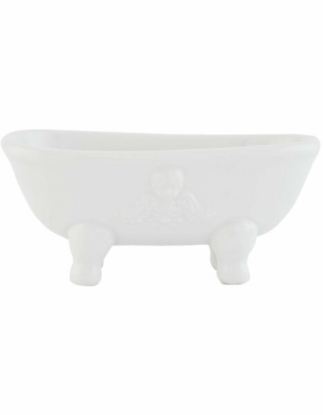 63034 Clayre&Eef Seifenschale Badewanne mit Engelmotiv Keramik oval 14x7x6 cm weiß