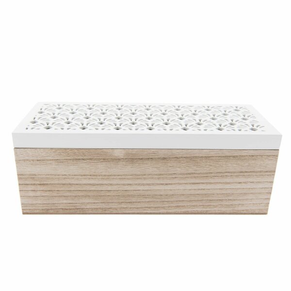 641686 Clayre & Eef Teebox 3 Fächer Teedose Holz braun/weiß 23 x 9 x 8 cm