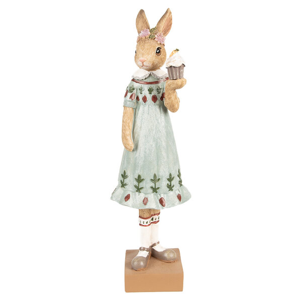 6PR5002 Clayre & Eef Figur Hase mit Cupcake 28 cm grün Polyresin Osterdeko