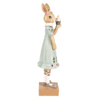 6PR5002 Clayre & Eef Figur Hase mit Cupcake 28 cm grün Polyresin Osterdeko