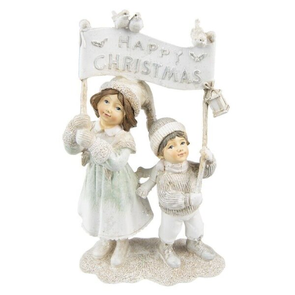 6PR4806 Clayre & Eef Figur Winterkinder 23 cm Kinder Happy Christmas beige Polyresin