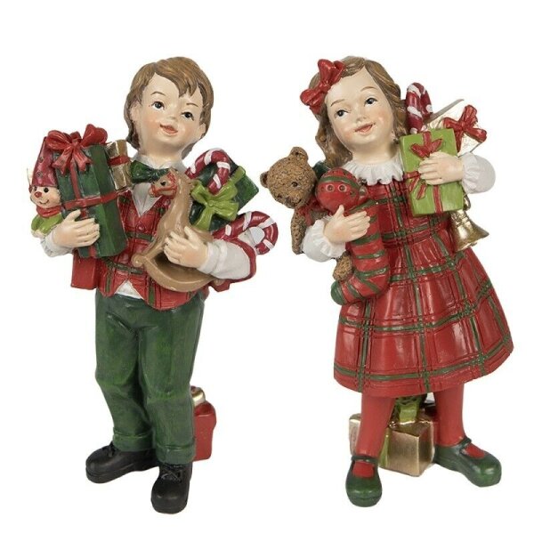 6PR3920 Clayre & Eef 2er Set Figur Winterkinder 13 cm Kinder Polyresin Winterdeko