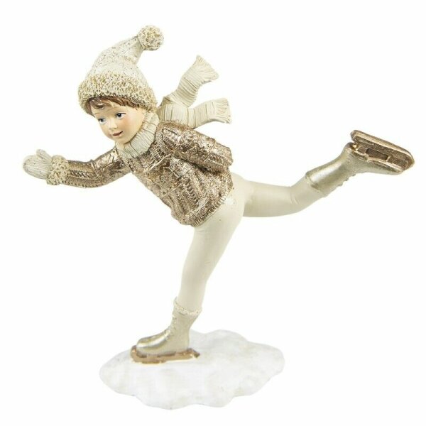 6PR4799 Clayre & Eef Figur Winterkind mit Schlittschuhen beige Polyresin Winterdeko