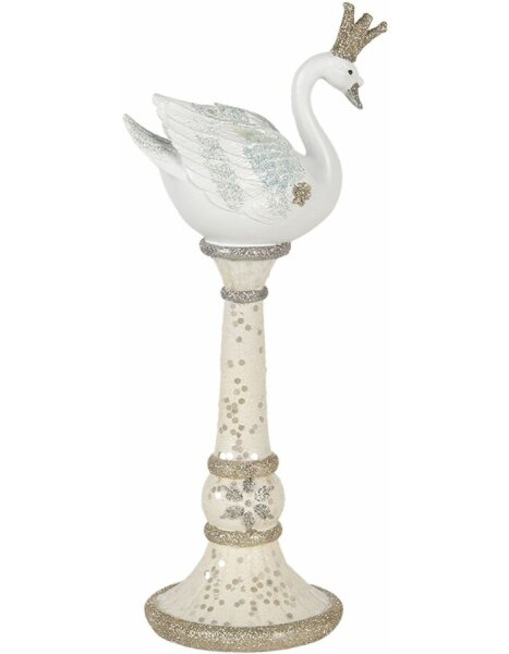 6PR2874 Clayre & Eef Kerzenständer Schwan Kerzenhalter 29 cm weiss mit Gold Polyresin