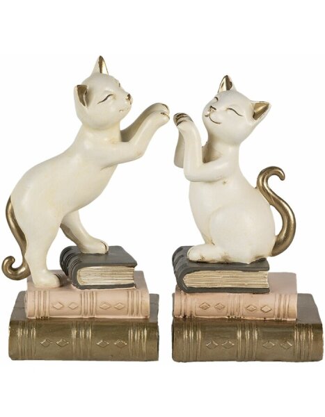 6PR4624 Clayre&Eef 2er Set Buchstützen Katzen weiss Polyresin 20 x 8 x 19 cm