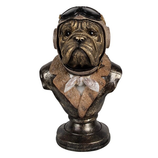 6PR4142 Clayre & Eef Dekorative Figur Hund mit Pilotenmütze braun 35 cm Polyresin