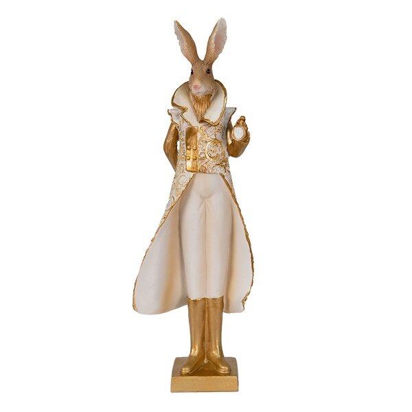 6PR3602 Clayre & Eef Figur Hase edel 33 cm weiß/goldfarbig Polyresin Osterdeko