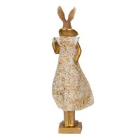 6PR3602 Clayre & Eef Figur Hase edel 33 cm weiß/goldfarbig Polyresin Osterdeko