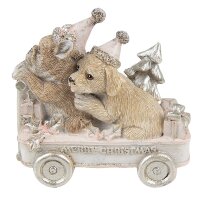 6PR3672 Clayre & Eef Figur Wagen Merry Christmas mit Hunden Polyresin Weihnachtsdeko