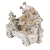 6PR3672 Clayre & Eef Figur Wagen Merry Christmas mit Hunden Polyresin Weihnachtsdeko