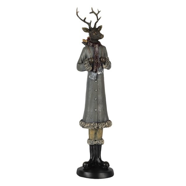 6PR4619 Clayre & Eef Figur Hirsch-Mann 36 cm grau Polyresin Weihnachtsdeko