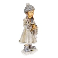 6PR4667 Clayre & Eef Figur Winterkind 19 cm Kind Mädchen mit Puppe grau/weiss Polyresin