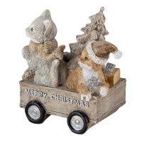 6PR4635 Clayre & Eef Figur Wagen Merry Christmas mit Katzen Polyresin Weihnachtsdeko