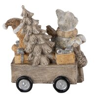 6PR4635 Clayre & Eef Figur Wagen Merry Christmas mit Katzen Polyresin Weihnachtsdeko