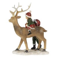 6PR4672 Clayre & Eef Figur Winterkinder auf Rentier 22 cm Polyresin Weihnachtsdekoration