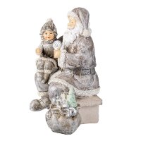 6PR3473 Clayre & Eef Figur Weihnachtsmann mit Kind auf Bank Polyresin Weihnachtsdeko