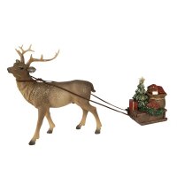 6PR3909 Clayre & Eef Figur Hirsch mit Geschenkeschlitten braun Polyresin Weihnachtsdeko