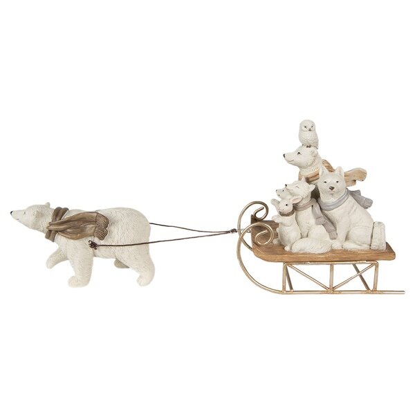 6PR3924 Clayre & Eef Figur Eisbär mit Tiere-Schlitten weiss Polyresin Weihnachtsdeko