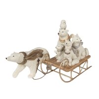 6PR3924 Clayre & Eef Figur Eisbär mit Tiere-Schlitten weiss Polyresin Weihnachtsdeko