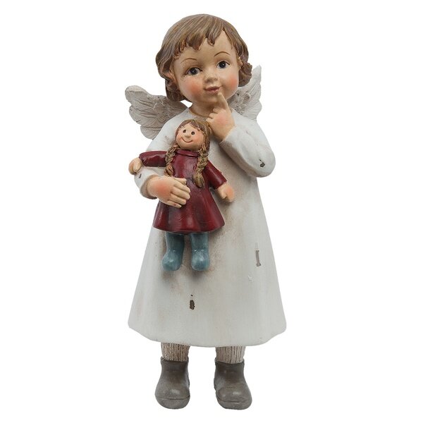 6PR1134 Clayre & Eef Figur Engel mit Puppe weiß 14 cm Polyresin Weihnachtsdeko