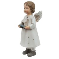 6PR1133 Clayre & Eef Figur Engel mit Schaukelpferd weiß 14 cm Polyresin Weihnachtsdeko