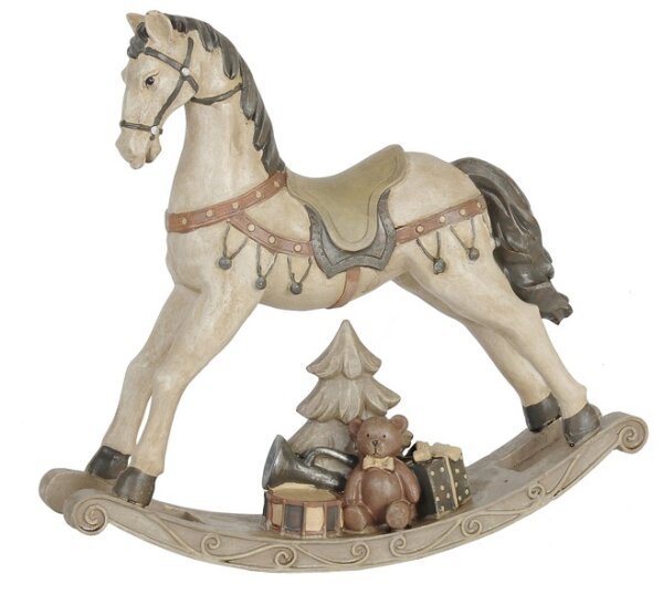 6PR0037 Clayre&Eef Nostalgisches Schaukelpferd 30 x 8 x 27 cm weiss Polyresin Weihnacht