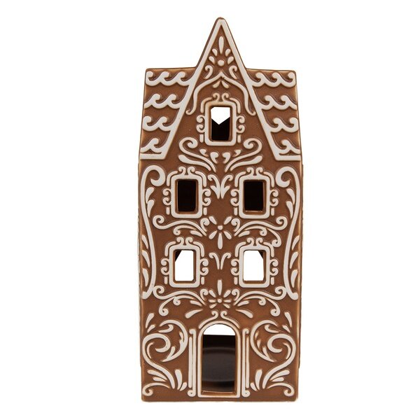 6CE1746 Clayre & Eef Teelichthalter Lebkuchenhaus Porzellan Haus braun Teelicht 7x7x17cm
