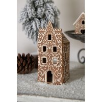 6CE1746 Clayre & Eef Teelichthalter Lebkuchenhaus Porzellan Haus braun Teelicht 7x7x17cm