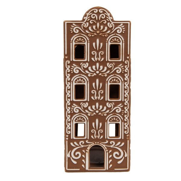 6CE1747 Clayre & Eef Teelichthalter Lebkuchenhaus Porzellan Haus braun Teelicht 7x7x19cm